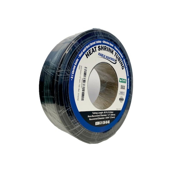 Kable Kontrol Adhesive Lined Heat Shrink Tube, Dual Wall, 3:1 I.D. Shrink Ratio, 1-1/2 in I.D. Before Shrinking, Black, 50 ft HSDW-31-1.50-50-BK - main